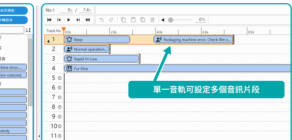 PATLITE Audio Builder的播放清單編輯畫面