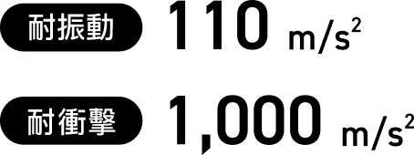 耐振動：110m/s²、耐衝擊：1,000m/s²